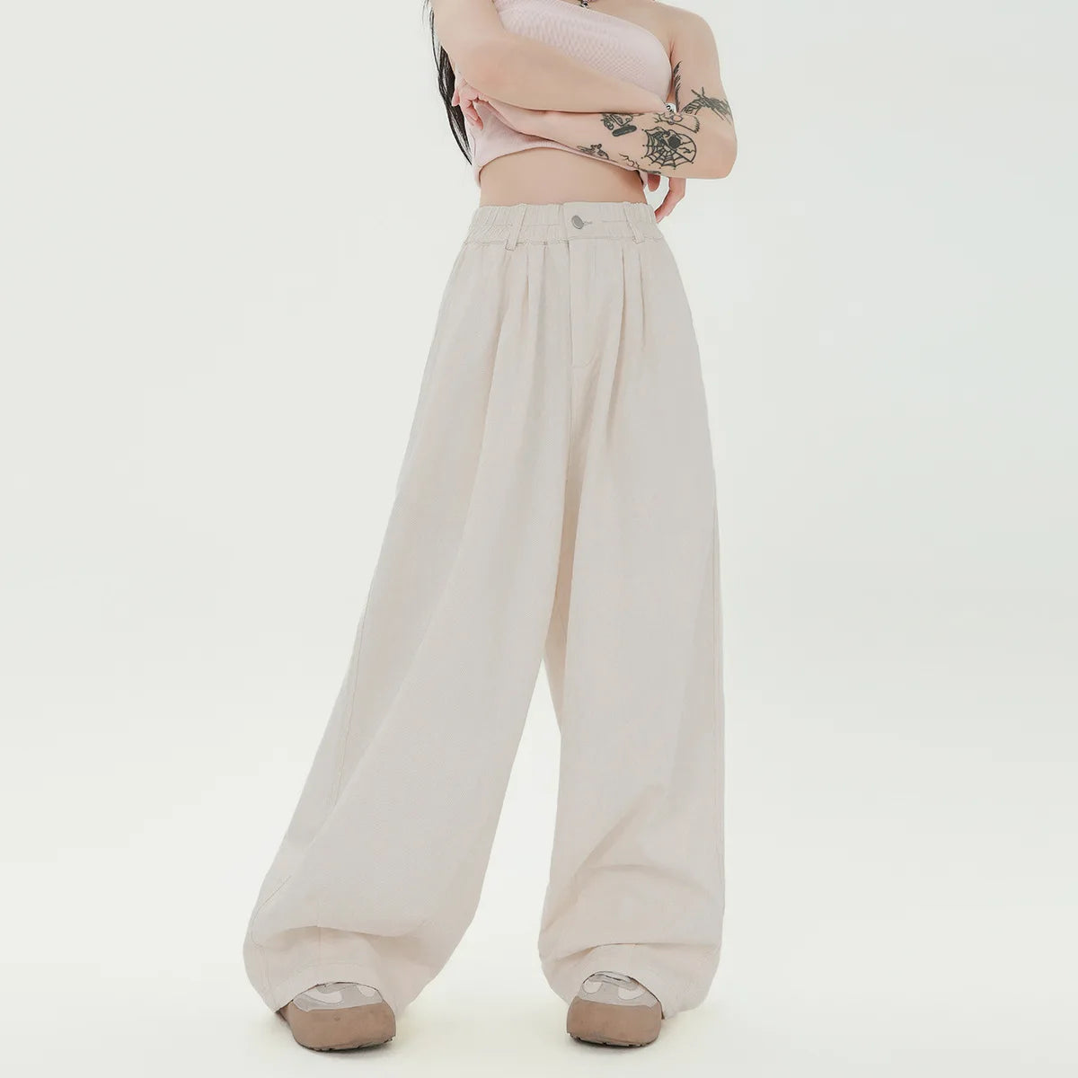 Custom Women's Summer Wide Leg High Waist Casual Pleated Pants