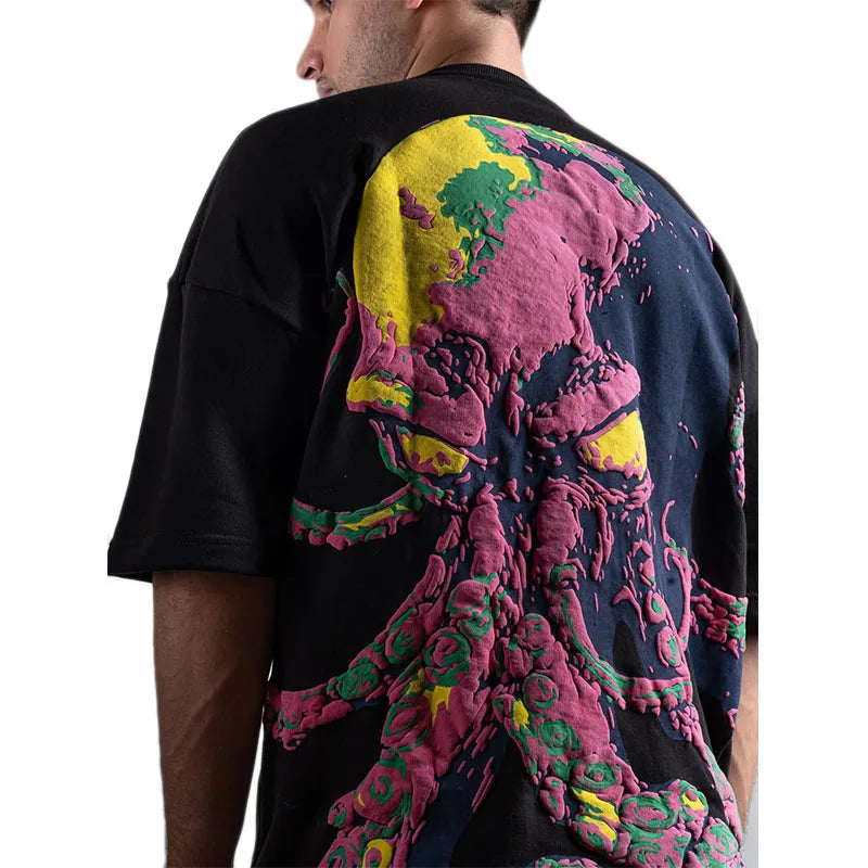 Custom Tee Shirt  200 Gsm Black Screen Print Tshirt for Men 3D Puff Printing t Shirt