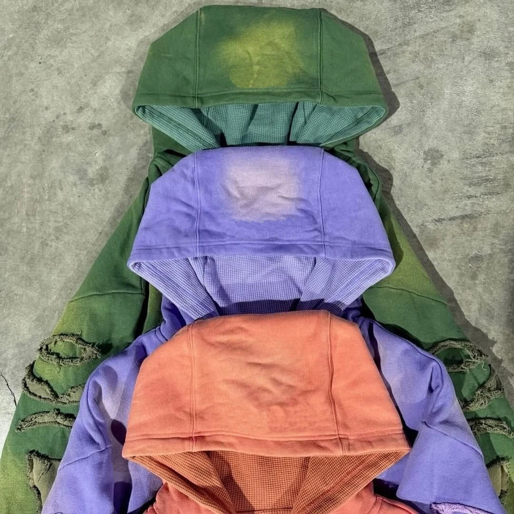 Custom Sun Faded Zip up Hoodie for Men Embroidery Patch Waffle Lined Zipper Hoodie