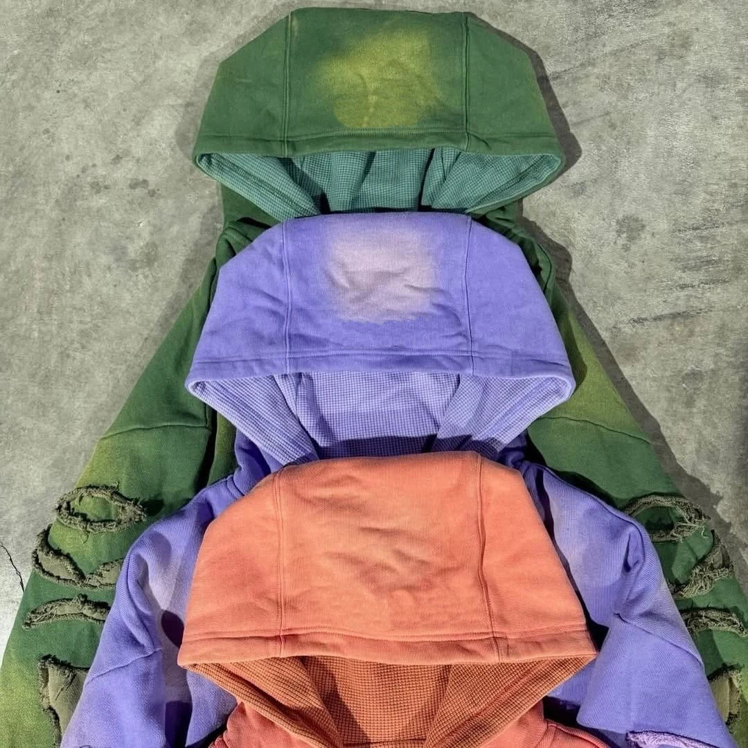 Custom Sun Faded Zip up Hoodie for Men Embroidery Patch Waffle Lined Zipper Hoodie