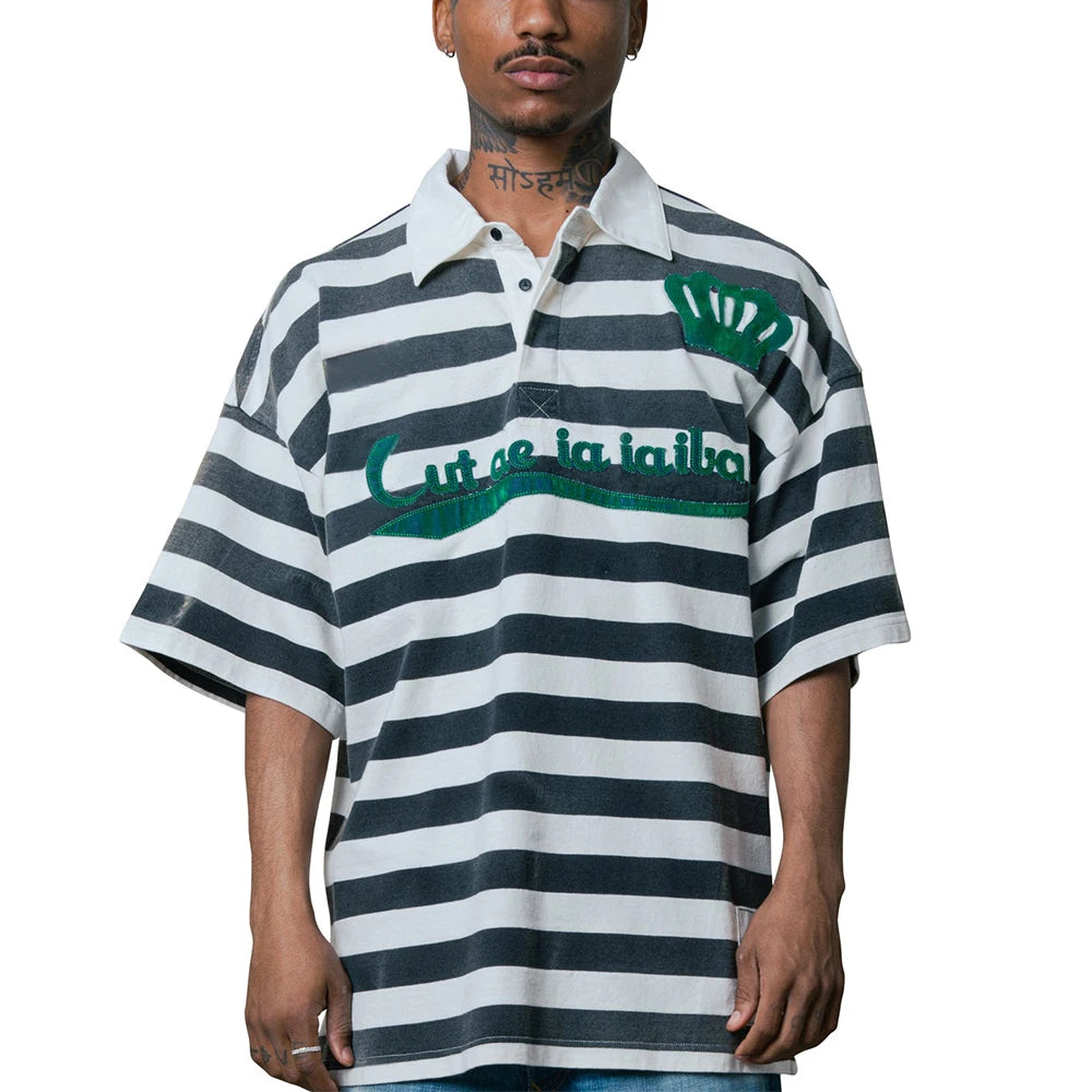 Custom Men's Designer Oversize Polo Shirts for Men Embroidered Stripe Rugby Polo Shirt with logo