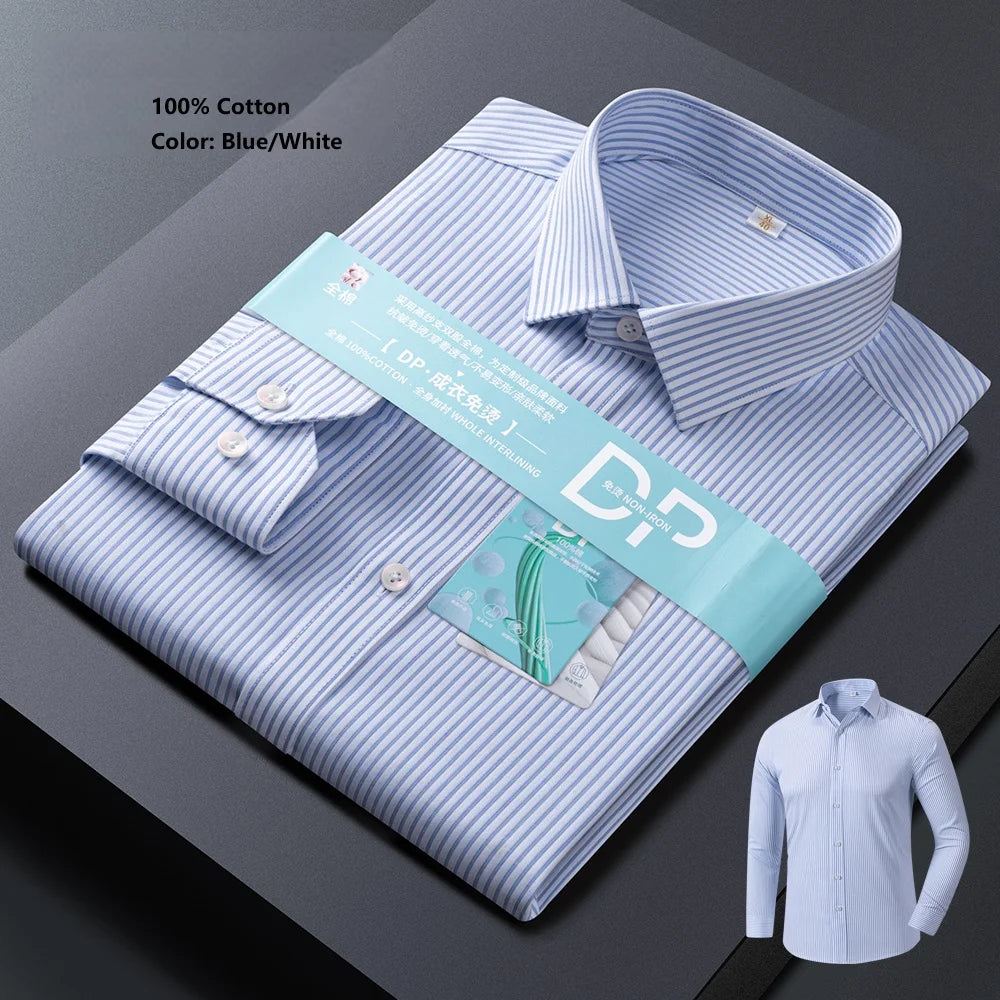 High End Chemise Homme Long Sleeved 100%Cotton Men's Shirts Anti Wrinkle Ready to Wear DP Ironing Business Professional ODM