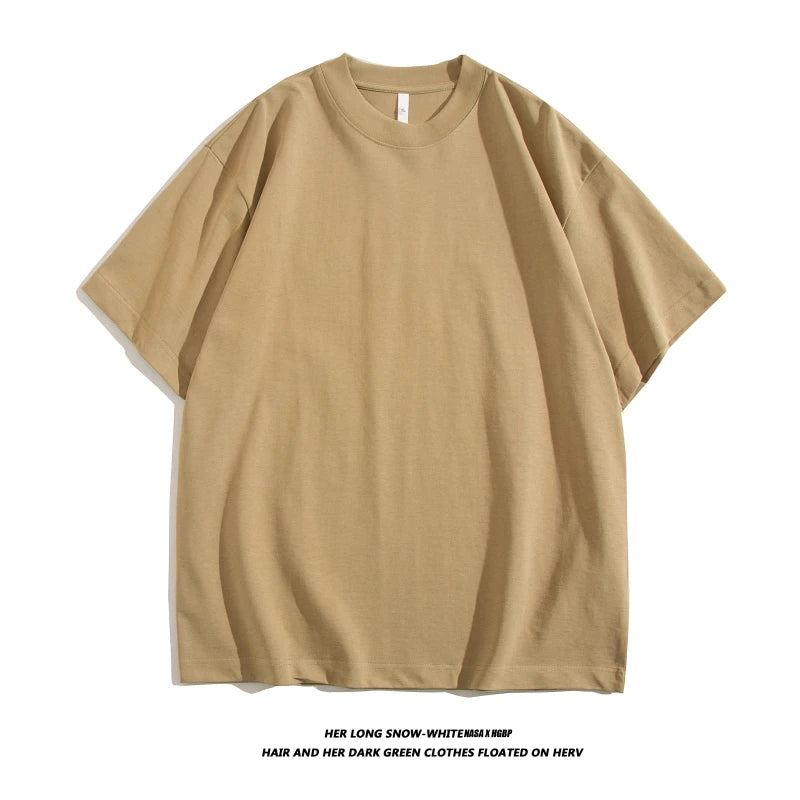 Blank 100% Cotton T-shirt Boxy Luxury Drop Shoulder Heavyweight 320 Gsm Thick High Collar Custom logo t Shirts for Men