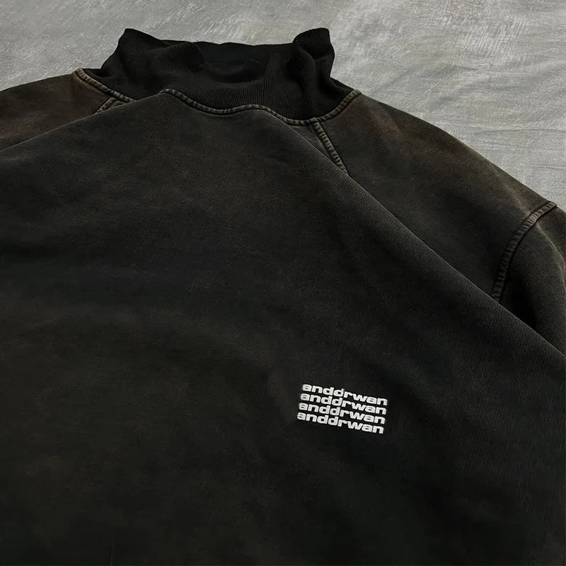Custom Mockneck Sweatshirt Oversized Mockneck Crewneck Sweatshirt for Men Wash Mock Neck Sweatshirt Blank