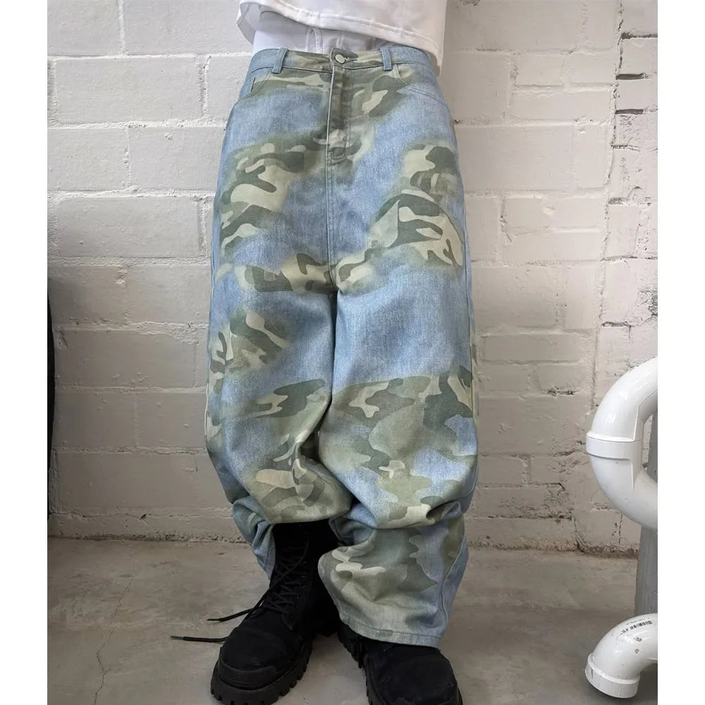 Custom Men's Jeans High Quality Men Baggy Jeans Pants for Men Camo Print Wide Leg Denim Jeans Manufacturer
