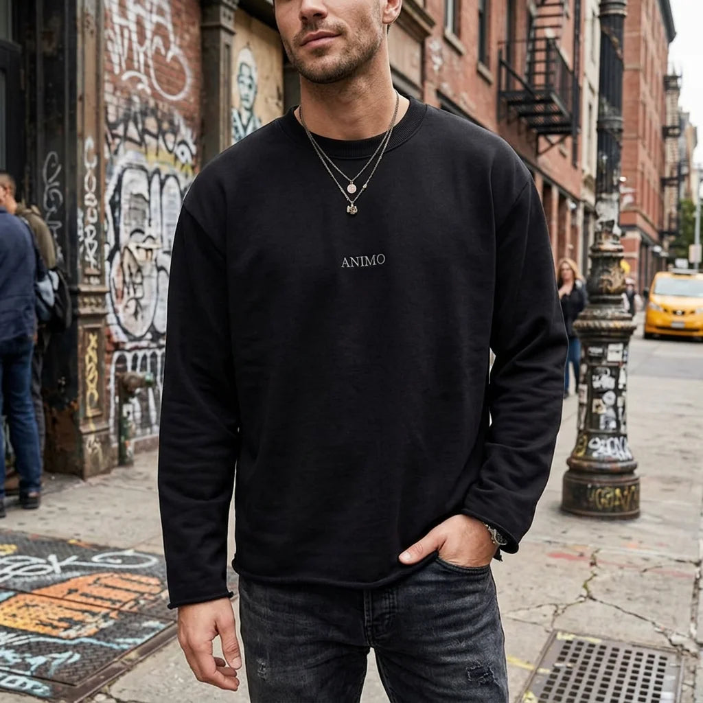 Custom Men's Casual Boxy Fit Long Sleeve T-shirts 100% Cotton Fabric Raw Edge Boxy Cropped t Shirt for Men