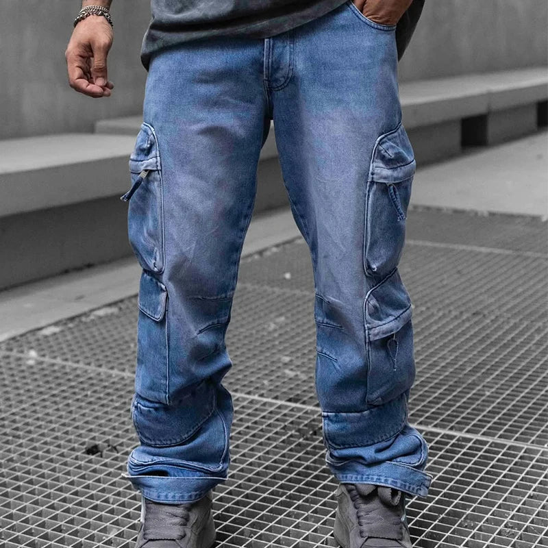 Custom Men's Cargo Denim Jeans for Men Casual Cargo Jeans Pants with Six Pockets