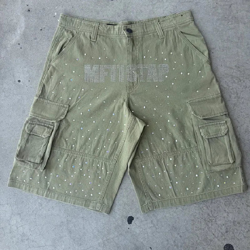 Custom Tactical Cargo Shorts Men Designer Rhinestone Casual Cargo Shorts Sumer for Men Denim Shorts