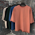Custom 100% Cotton 300 Grams French Terry Knitted O-Neck Loose Fit Solid Blank Washed Street Style Men's T-shirt Raw Cut Hem