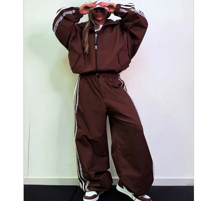 Custom Woman Sweatsuit Outfits for Women Sets 2 Piece Baggy Track Suits Womens Windbreaker Tracksuit