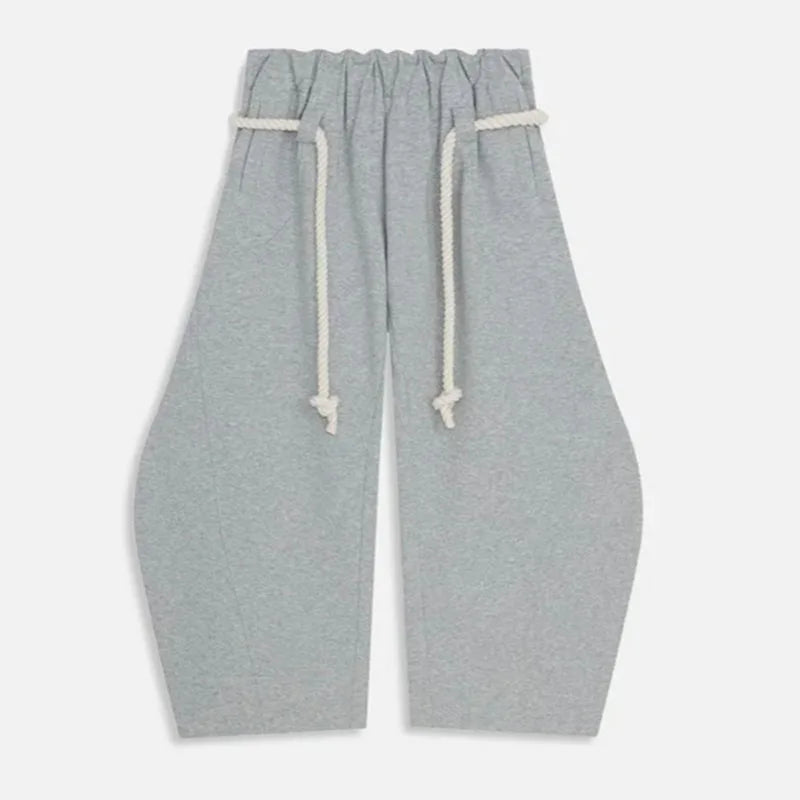 Custom Gray Casual 100% Cotton Heavyweight Thick Baggy Barrel Winter Sweatpants for Men Eco-Friendly Drawstring Closure