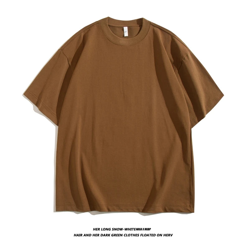 Blank 100% Cotton T-shirt Boxy Luxury Drop Shoulder Heavyweight 320 Gsm Thick High Collar Custom logo t Shirts for Men