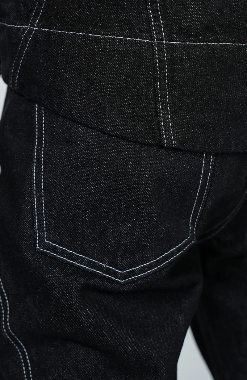 Custom Raw Denim Button Panel Flared Jeans for Men Stacked Flare Jeans
