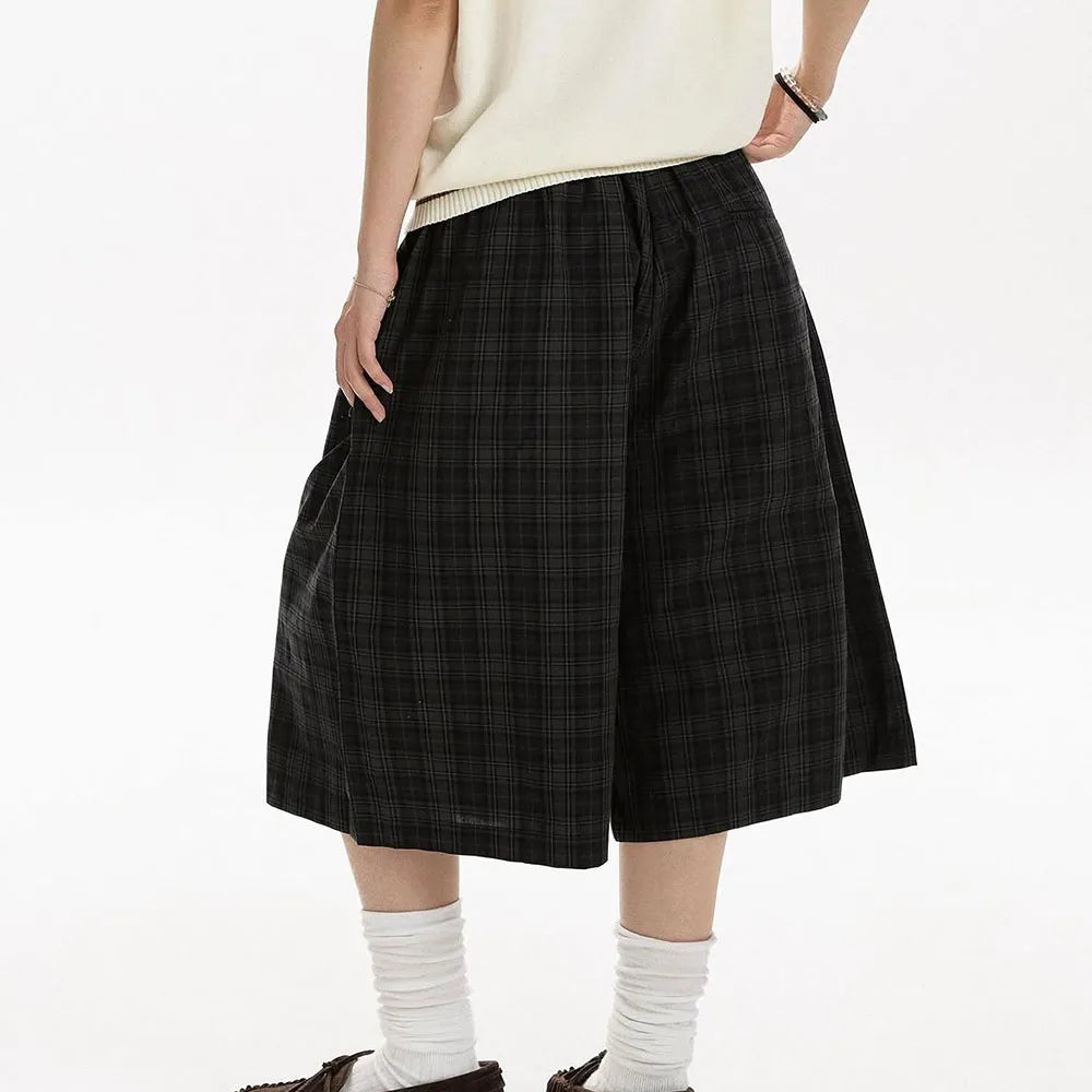 Custom Women Casual Baggy Plaid Shorts for Women Cotton 3/4 Long Shorts