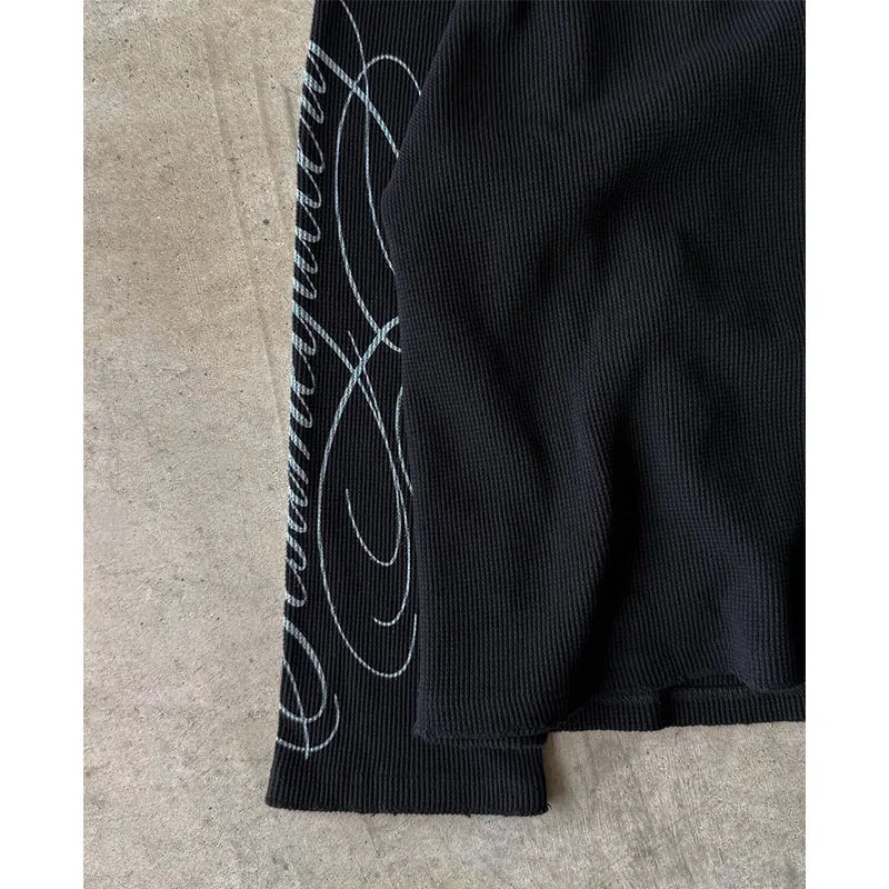 Custom Waffle Knit Long Sleeve Top Streetwear 200 Gsm Cotton Long Sleeve t Shirt for Men Boxy Thermal Shirt Long Sleeve