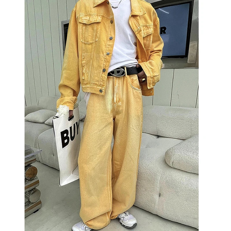 Custom Men's Casual Denim Jeans Set Two Piece Washed Denim Jacket Breathable Quick Dry Light Wash Vintage Style