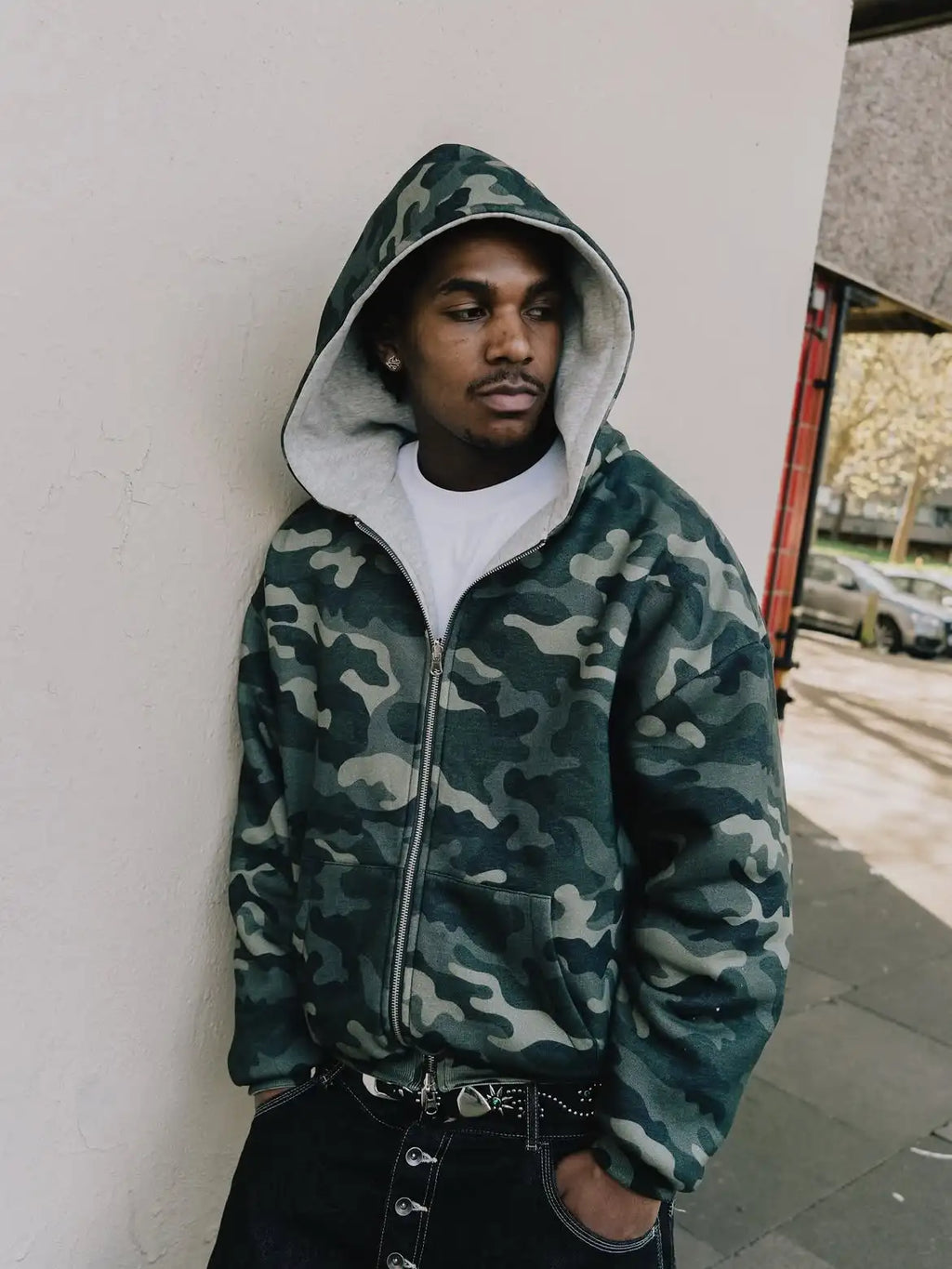 Custom Men's Camo Oversized Zip-Up Reversible Hoodie 100% Cotton Boxy Fit Camouflage Hoodie Unisex