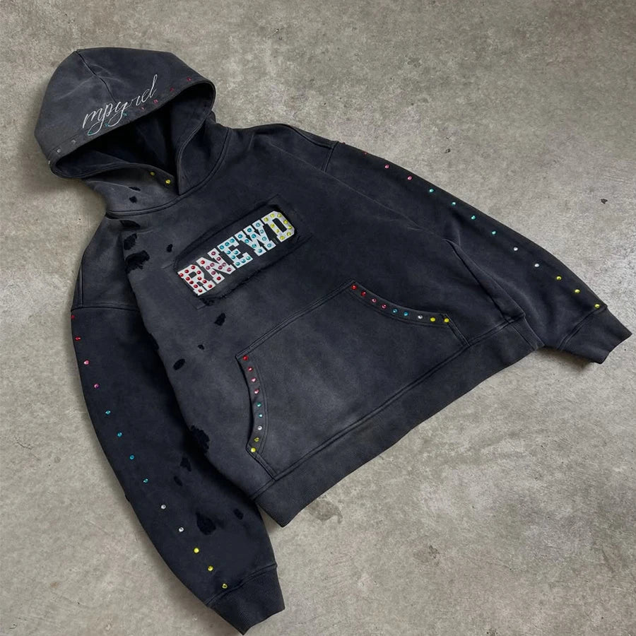 Custom Distressed Embroidered Hoodie for Men Embroidery Patch Designer Hoodies Vintage Boxy Hoodie