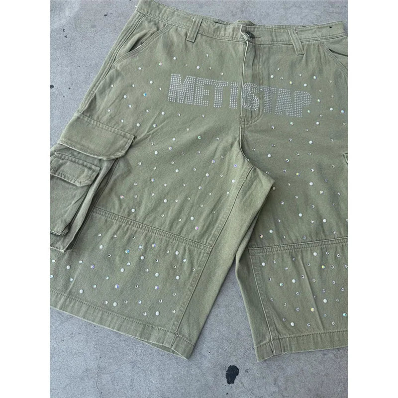 Custom Tactical Cargo Shorts Men Designer Rhinestone Casual Cargo Shorts Sumer for Men Denim Shorts