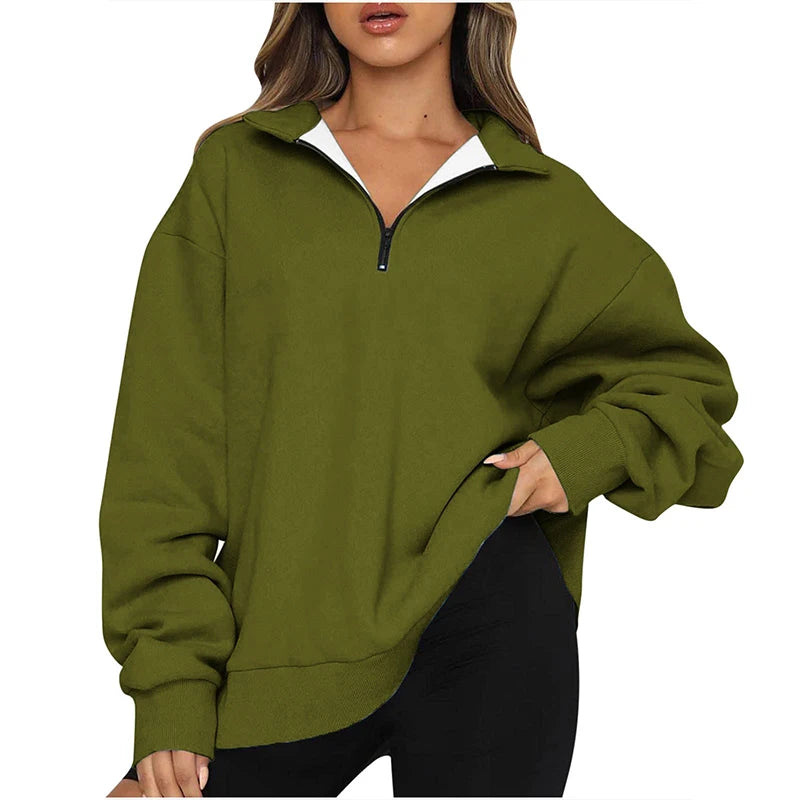 Custom Womens Oversized Half Zip Pullover Long Sleeve Sweatshirt Quarter Zip Sweatshirt
