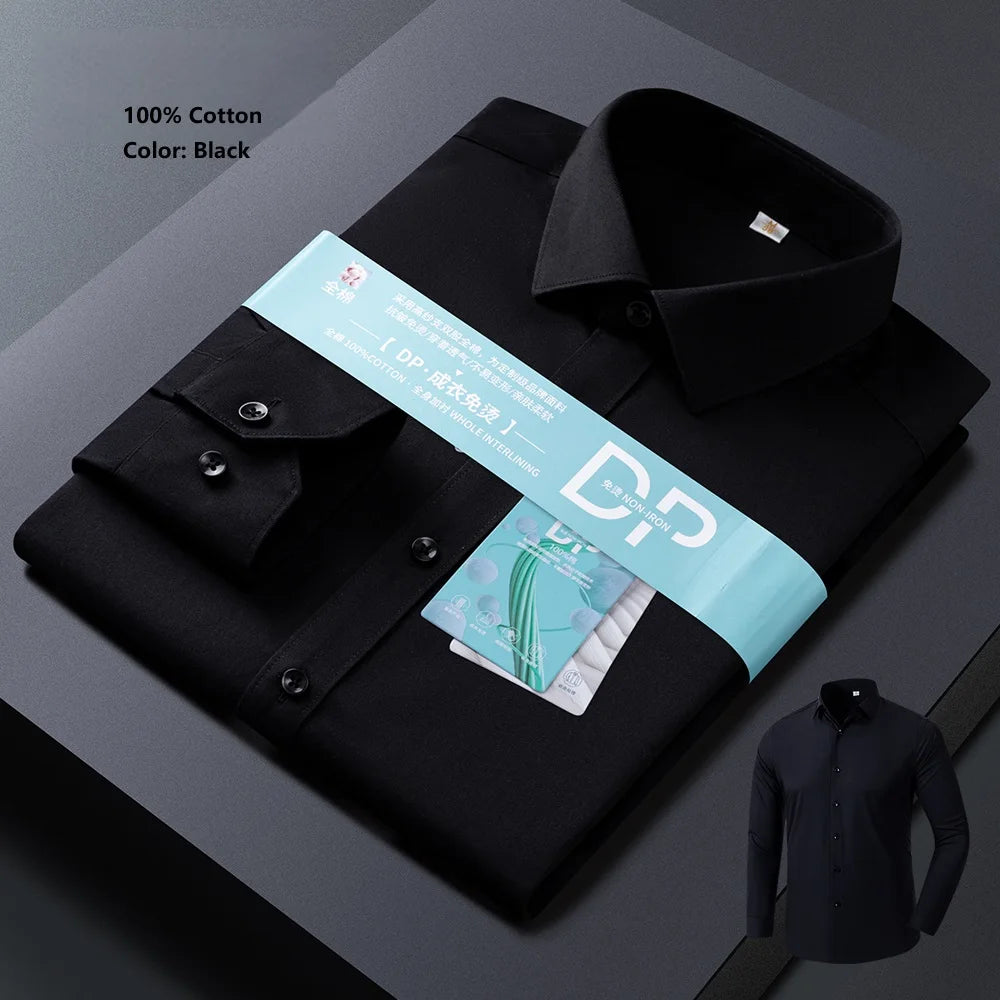 High End Chemise Homme Long Sleeved 100%Cotton Men's Shirts Anti Wrinkle Ready to Wear DP Ironing Business Professional ODM