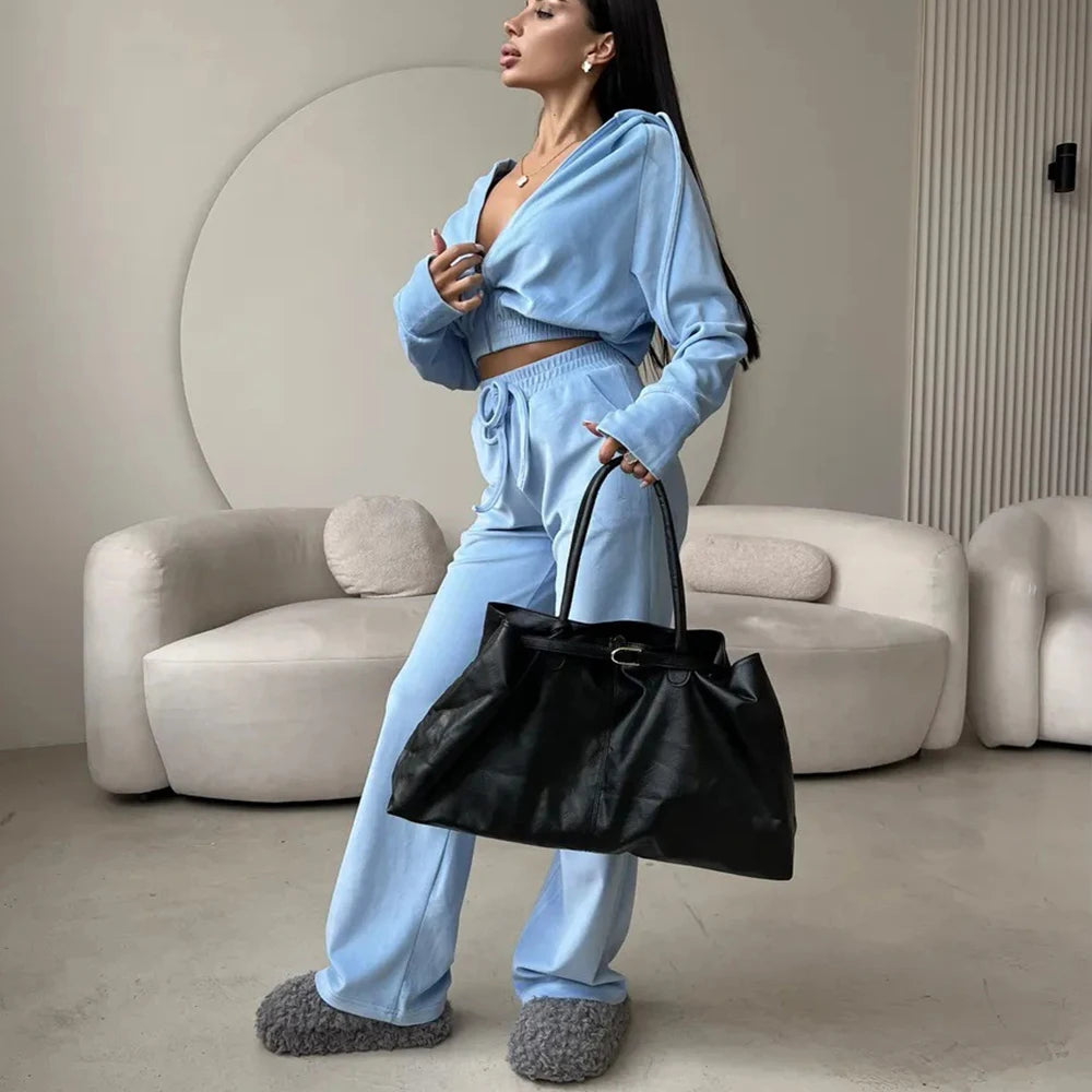 Custom Women's Tracksuit Set Ladies Velvet Tracksuit Women Velour Cropped Hoodie Tracksuit Set Track Suits for Ladies Women