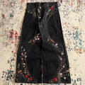 Custom Baggy Jeans Y2k Selvage Denim Jeans Black Wide Leg Embroidery Wide Leg  Floral Jeans for Men