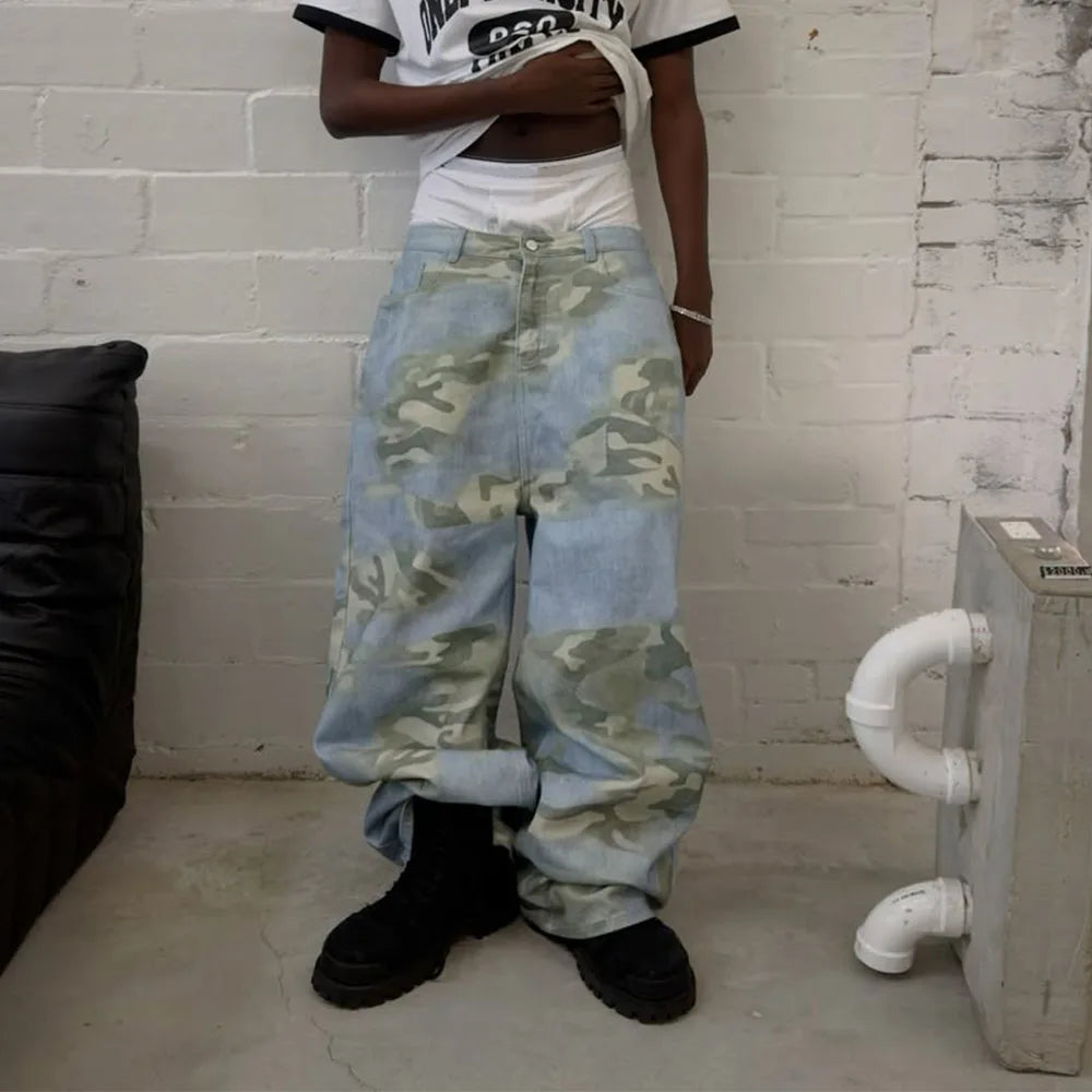 Custom Men's Jeans High Quality Men Baggy Jeans Pants for Men Camo Print Wide Leg Denim Jeans Manufacturer
