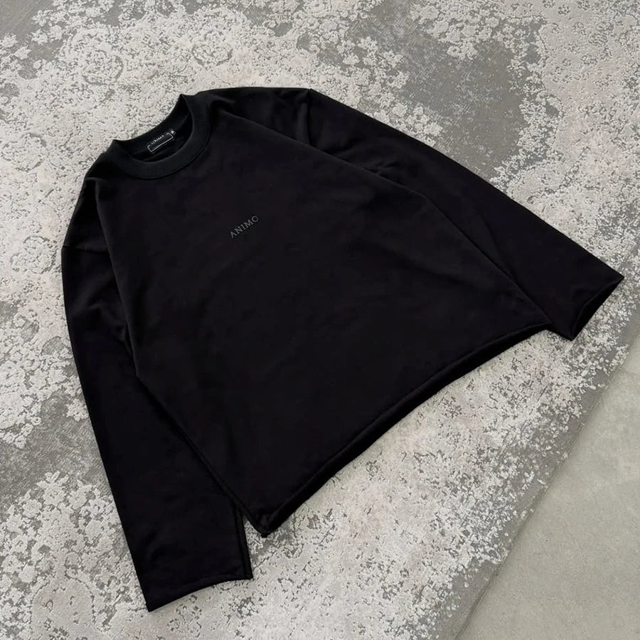 Custom Men's Casual Boxy Fit Long Sleeve T-shirts 100% Cotton Fabric Raw Edge Boxy Cropped t Shirt for Men