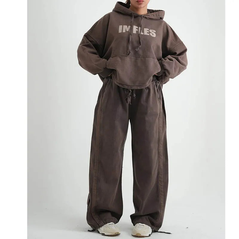 Custom Plus Size Hooded Solid Eco-Friendly 100% Cotton Heavyweight Women's Vintage Casual Winter Tracksuits Set