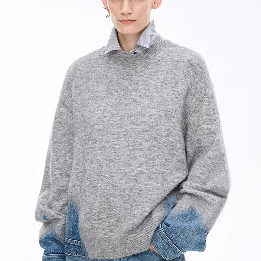 2026 New Design Winter Men's Knitted Crewneck Oversized Casual Solid 100% Cotton Denim Eco-Friendly Anti-Wrinkle Pullover