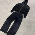 Men's Hoodies Rhinestone 100% Cotton Sweatpants and Hoodie Acid Wash Set Oversized Full Zip up Custom Heavyweight for Men