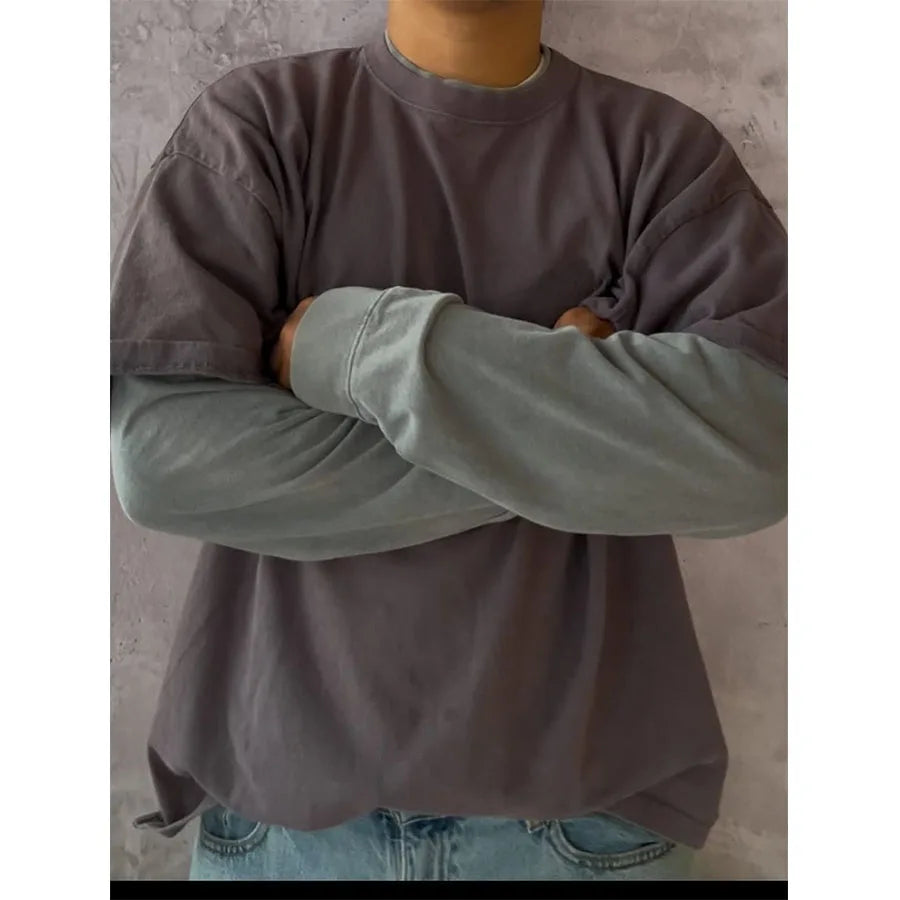Custom Men's Long-sleeve Shirts Vintage Double Layer Longsleeve Shirt Heavyweight Vintage Wash Full Sleeve t Shirt Manufacturer