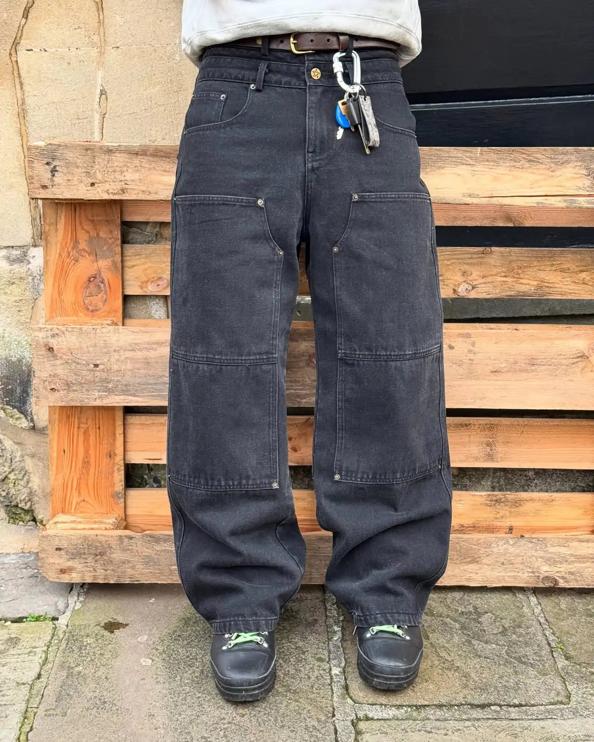 Custom Double Knee Baggy Jeans Pants Men's Denim Jeans Pants for Men Carpenter Jeans