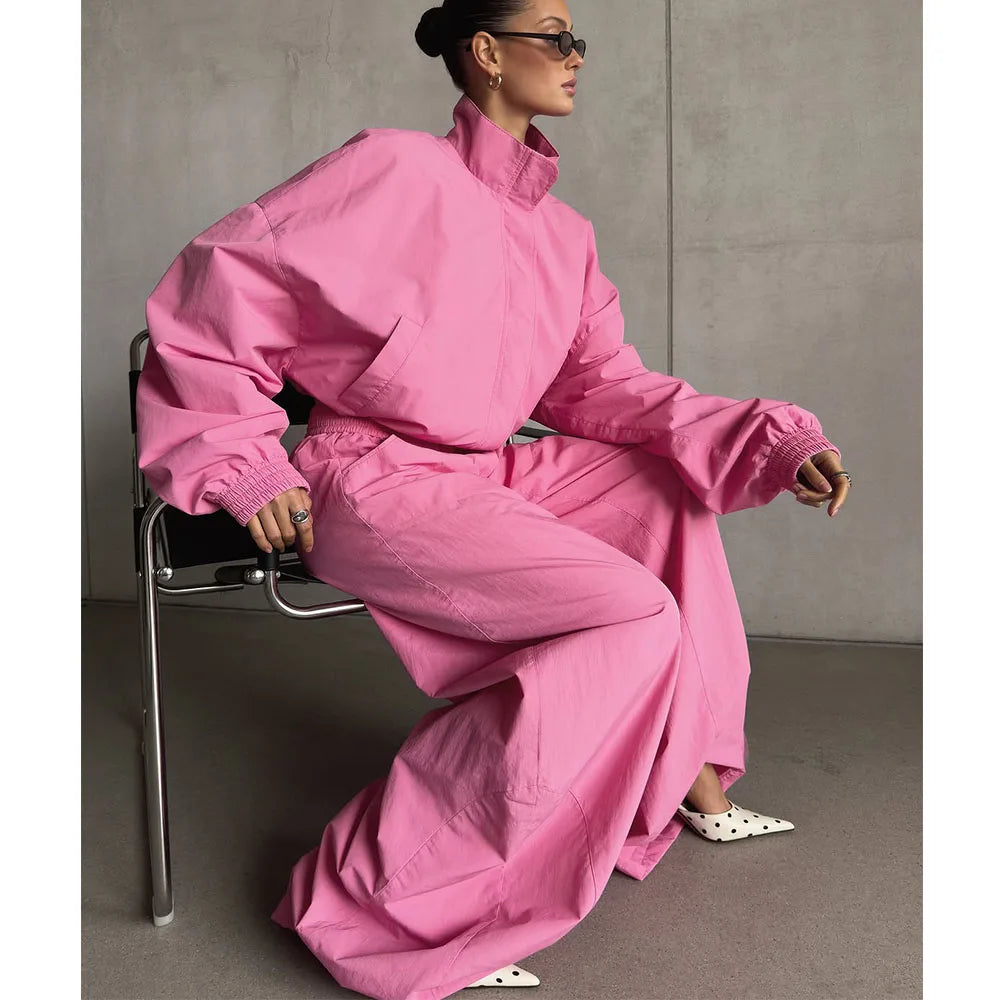 Custom Women Track Suits Two Piece Sets Nylon Windbreak Tracksuit Set Ladies Baggy Tracksuit Set