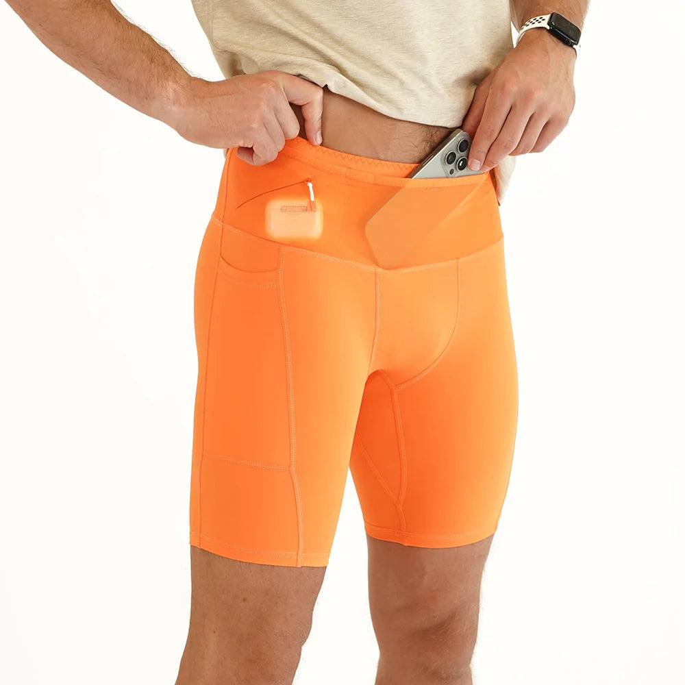 Custom Men's Seamless Running Compression Gym Shorts for Men Marathon Running Shorts with Pocket