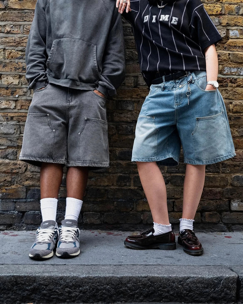 Custom Men's Streetwear Carpenter Denim Shorts Unisex Double Waistband Denim Short with Six Pockets