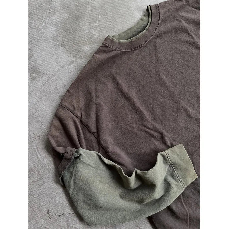 Custom Men's Long-sleeve Shirts Vintage Double Layer Longsleeve Shirt Heavyweight Vintage Wash Full Sleeve t Shirt Manufacturer