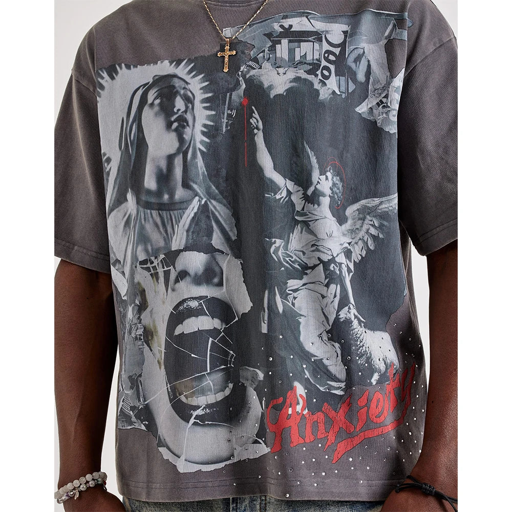 Custom logo Vintage Boxy Fit Print TShirt for Men DTG Graphic Printed t Shirt Manufacturer