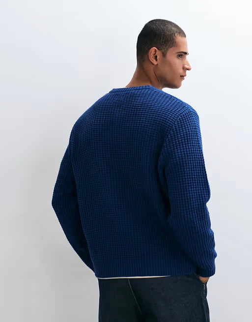 Custom Men's Casual Textured Waffle Henley Sweater for Men Knitted Sweater Clothing Manufacturer