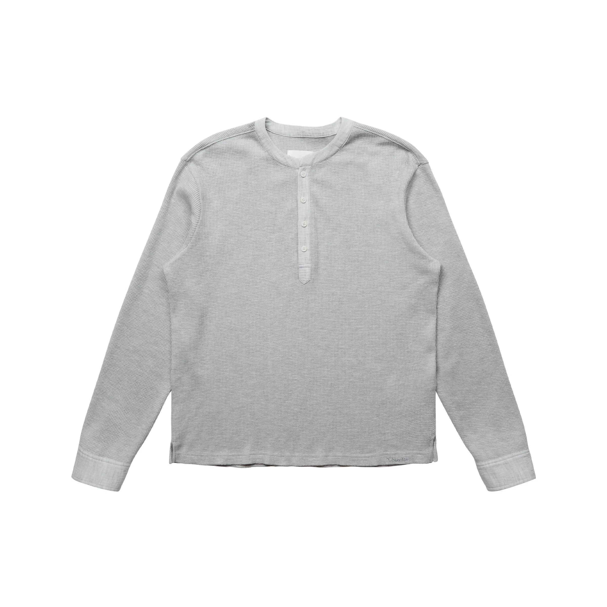 Custom Men's Casual Men Waffle Knit T-shirt Boxy Fit Cotton Henley T-shirt for Men Long Sleeve t Shirt