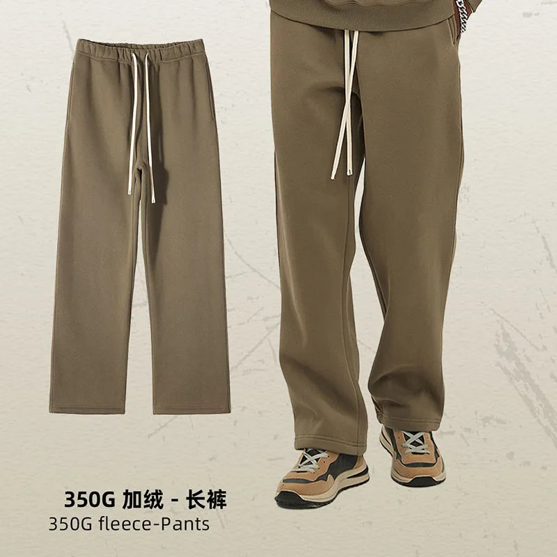 Custom Men's Casual Sweatpants 100% Cotton Mid Waist Straight Leg Open Hem Heavyweight