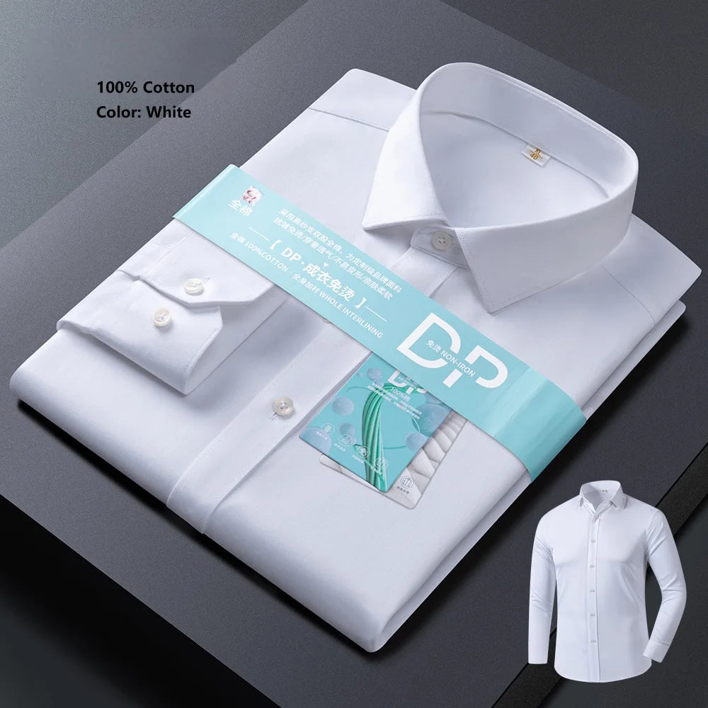 High End Chemise Homme Long Sleeved 100%Cotton Men's Shirts Anti Wrinkle Ready to Wear DP Ironing Business Professional ODM