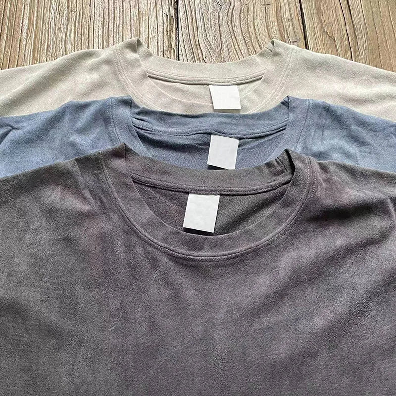 Custom Suede Men's Regular Solid Knitted Loose Fit T-shirt 220g