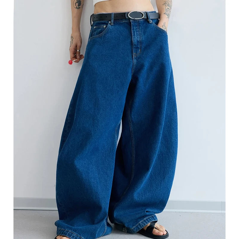 Custom Ladies Denim Jeans Wide Leg Loose Fit Casual Baggy Jeans Pants For Women