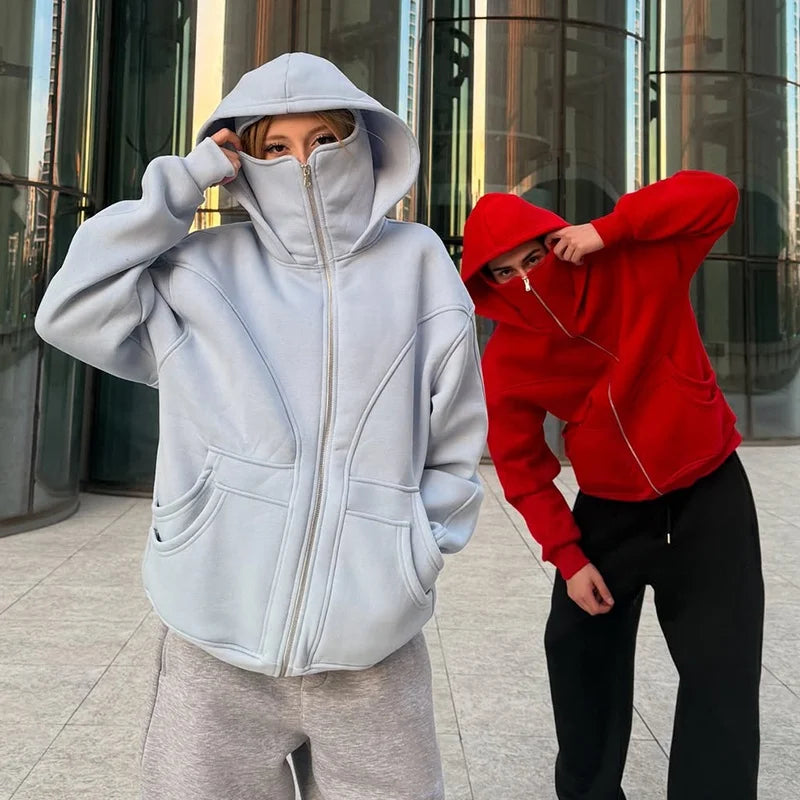 Custom Zipper Blank Full Face Zip Hoodie Unisex Zip up Hoodie with Face Mask