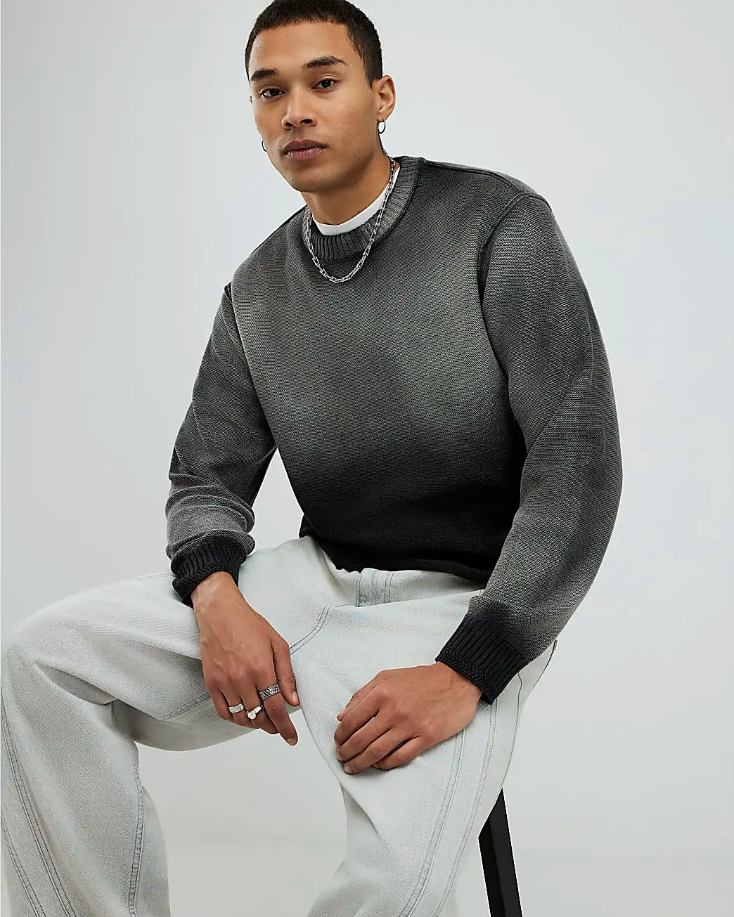 Custom Winter Thick Cashmere Men's Knitted Pullover Sweater Vintage Wash Knit Sweater