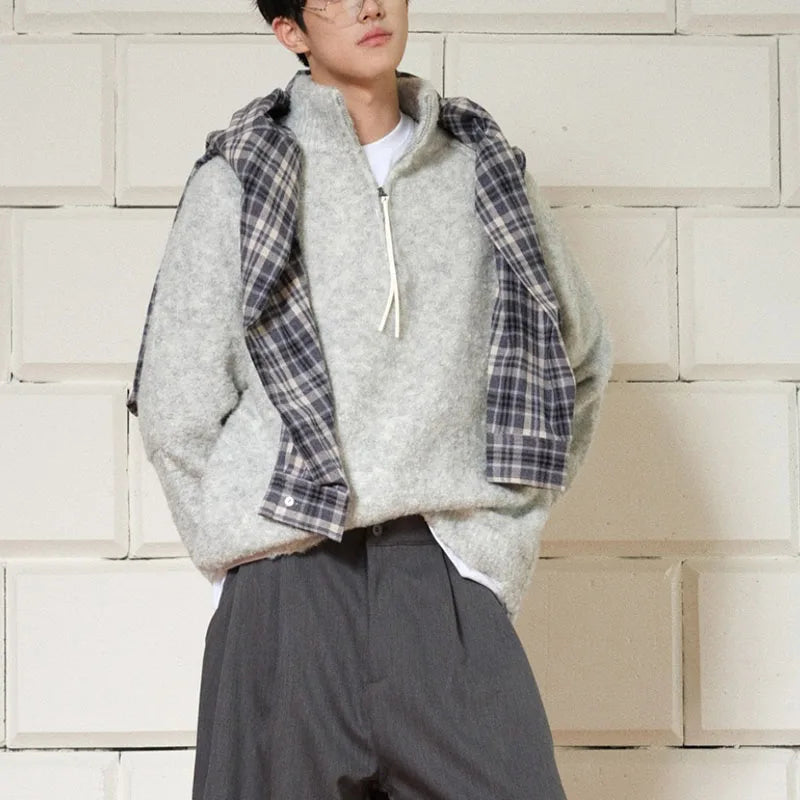 Customizable Quarter Zip Sweater Knitted Winter Clothing Half Zip Furry Sweater for Men Cashmere Sweater