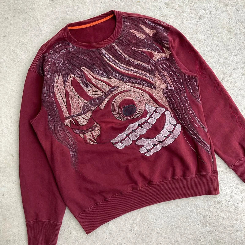 Custom Embroidery Crewneck Sweatshirt Men  Japanese Anime Embroidered Sweatshirt for Men