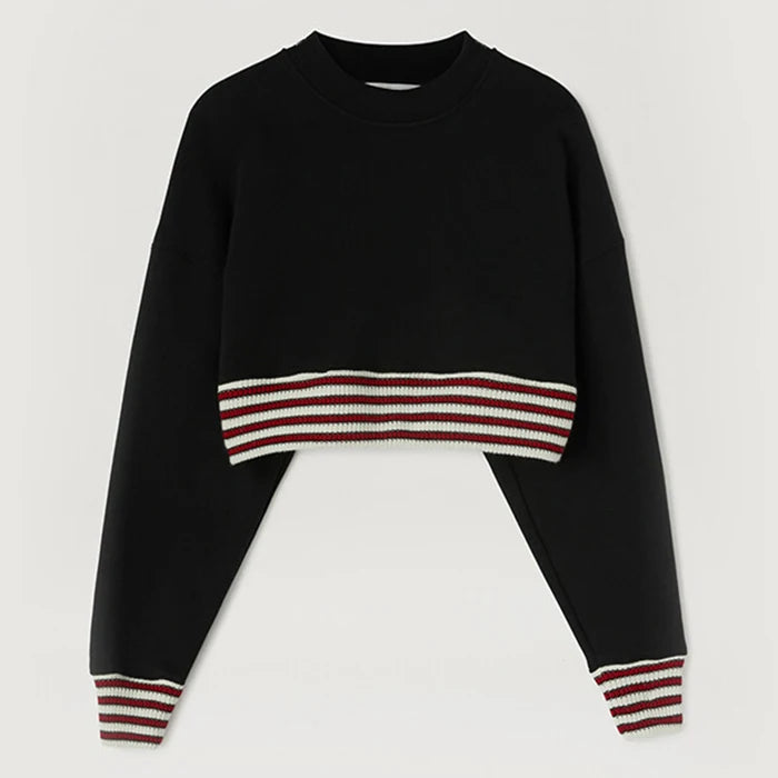 Women's Knitted 100% Cotton Crop Crewneck Sweatshirt Customizable with Your Logo Hooded Casual Style for Spring & Autumn Seasons